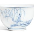 A blue and white 'Wang Xizhi and goose' cup, Qing dynasty, Kangxi period (1662-1722)