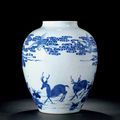 A Blue And White ‘Deer And Crane’ Jar, Yongzheng Period, 1723-1735