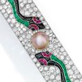 Diamond, Emerald, Ruby, Pearl and Enamel Bracelet, Lacloche Frères, France