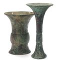 Two chinese archaic bronze ritual wine vessels, a zun and a gu, late Shang early Western Zhou dynasty (circa 12th- 10th century)
