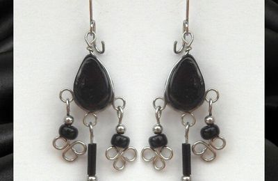 Boucles D'Oreilles Milly Verre Murano Et Rocailles Noir Métal Argenté Artisanat du Pérou