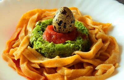 Nids de Pâques: tagliatelles à la courge et son flan d'épinards