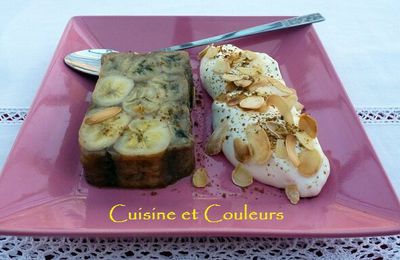 Terrine de bananes au sucre complet, mousse de petits suisses