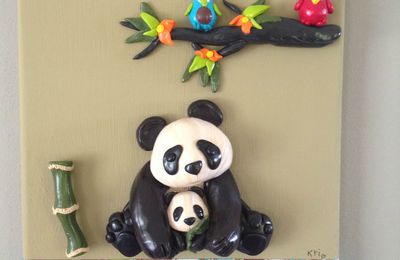 Cadre bébé panda et sa maman