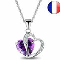 Collier Coeur Strass Femme Bijou Chaîne Argent Pendentif Cristal Saint-Valentin