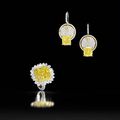 Fancy intense yellow diamond and diamond ring & Pair of fancy intense yellow diamond, yellow diamond and diamond pendent earring