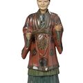 Deux grandes statuettes représentant des magots chinois en terre cuite laquée polychrome, période Jiaqing (1796-1820)