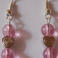 Boucle d'oreille Perle rose transparente et coeur