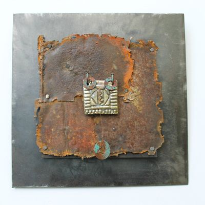 panneau mural metal oxydé-raku