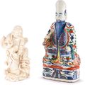 A wucai figure of Shoulao, Ming dynasty, Wanli period and a Dehua figure of an immortal, Qing dynasty