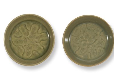 A pair of carved Yaozhou dishes, Northern Song Dynasty, ca. 11th-12th century