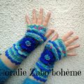 Mitaines femme en laine faite-main bleu multicolore bohème *SHOP BOUTIQUE CORALIEZABO ETSY / CORALIE-ZABO-BOHEME UNGRANDMARCHÉ 