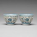 Two blue and white 'Ling Long' bowls, Qing dynasty, Kangxi (1662-1722). 