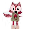 Doudou renard rose marron bordeaux