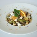 Salade de lentilles aux poireaux, noisettes, orange & chèvre