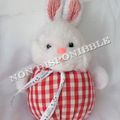 Doudou Peluche Lapin Boule Blanc Vichy Rouge Vintage Nounours