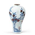 A rare blue and white and underglazed-red 'peach' meiping, Qing dynasty, Kangxi period (1662-1722)