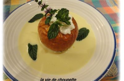 POMMES AU FOUR ET SA CREME ANGLAISE A LA MENTHE DU JARDIN