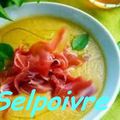 SOUPE DE MELON, BASILIC, CHEVRE ET SERRANO.