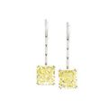 Pair of square-shaped fancy yellow diamond ear pendants 