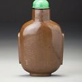 Treasury 7, no. 1534: An inscribed and carved olive-green 'horse' snuff bottle, Lu Dong, Yangzhou, 1800-1850