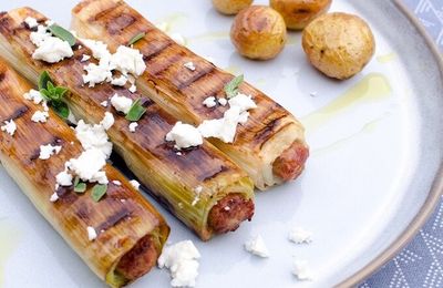 Poireaux farcis et grillés, feta