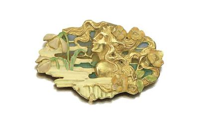 Gold and Enamel Brooch/pendant, Eugène  Feuillâtre, circa 1900