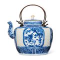 A very rare and unusual blue and white wine pot and cover, Wanli period (1573-1619)