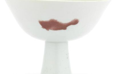 A copper-red 'three fish' stem bowl, Yongzheng six-character mark and of the period (1723-1735)