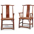 A pair of huanghuali yokeback armchairs (sichutou guanmaoyi), 19th century