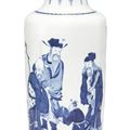 A blue and white rouleau vase, Qing dynasty, Kangxi period (1662-1722)