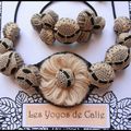 Les Yoyos de Calie Parure collier & bracelet pêche noire dentelle laine feutrine