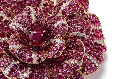 An elegant ruby and diamond 'Camellia' brooch, by Chanel