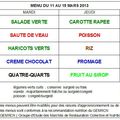 Menus du restaurant scolaire du 11 au 15 mars 2013