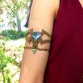Bracelet de bras macramé biceps, brassard ethnique pierre obsidienne