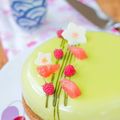 Le Midori - entremets matcha - framboises / pamplemousse