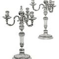 A Pair of Louis XVI Silver Three-Light Candelabra - Mark of Jacques-Charles Mongenot, Paris, 1779 and 1780