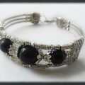 Bracelet " Trianon " 3 Perles Jade Noir Argent du Tibet