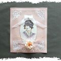 cARTe shabby : portrait de femme en rose(s)