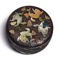 An embellished zitan 'Squirrel and grapevine' circular box and cover, Qing dynasty, Qianlong period (1736-1795)