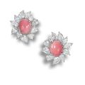 A pair of conch pearl and diamond earrings