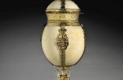 A German silver-gilt mounted ostrich egg cup and cover, Andreas Klette, Torgau, circa 1622