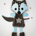 Doudou renard bleu marron