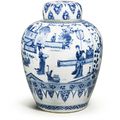 A blue and white ‘Ladies’ jar and cover, Qing dynasty, Kangxi period  (1662-1722)
