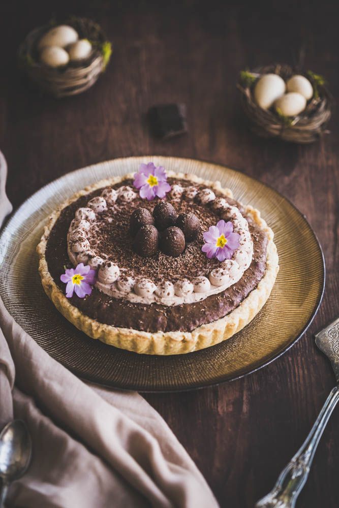 tarte, dessert pour Pâques, shortbread, brownies, chantilly, oeufs de paques, chocolat