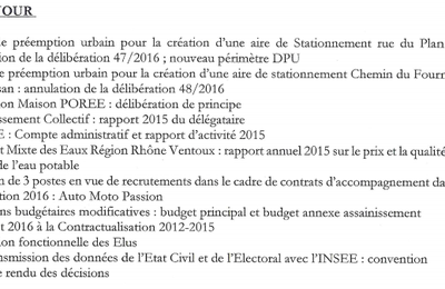 Conseil municipal mercredi 28 septembre 2016 à 20h30