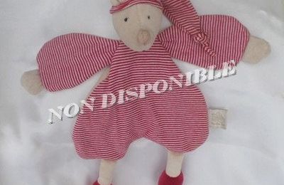 Doudou Plat Souris Balthazar et Valentine Rayures Beige Rouge Moulin Roty