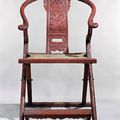 Folding armchair of carved red lacquer on wood, 1500-1560, Ming dynasty, Chinese