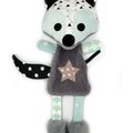 Doudou renard eau gris noir