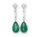 A pair of emerald and diamond ear pendants, by Cartier